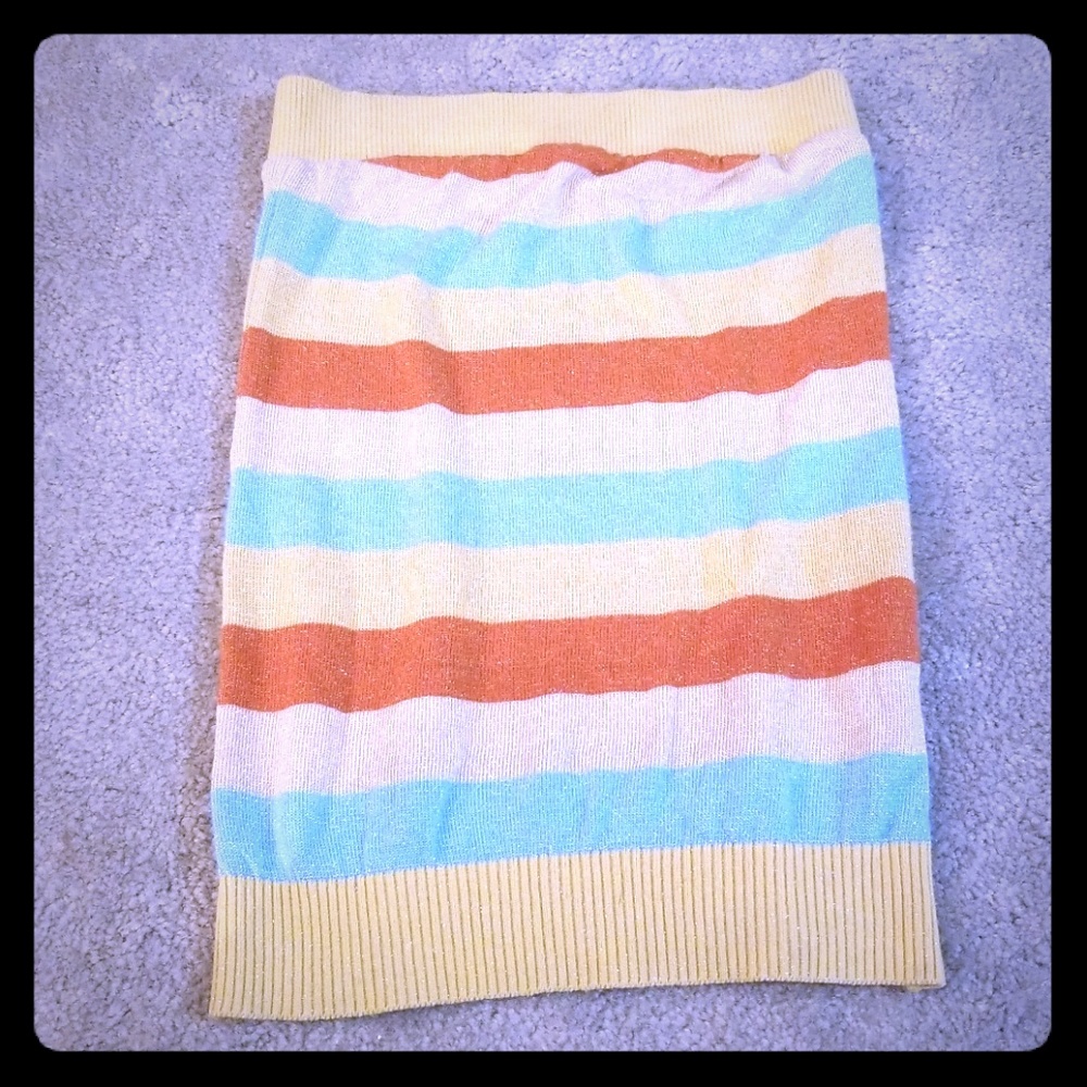 Striped Glitter Papaya Strapless Top Size Small